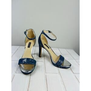 Nine West denim shimmery ankle strap heeled sandals size 7.5M